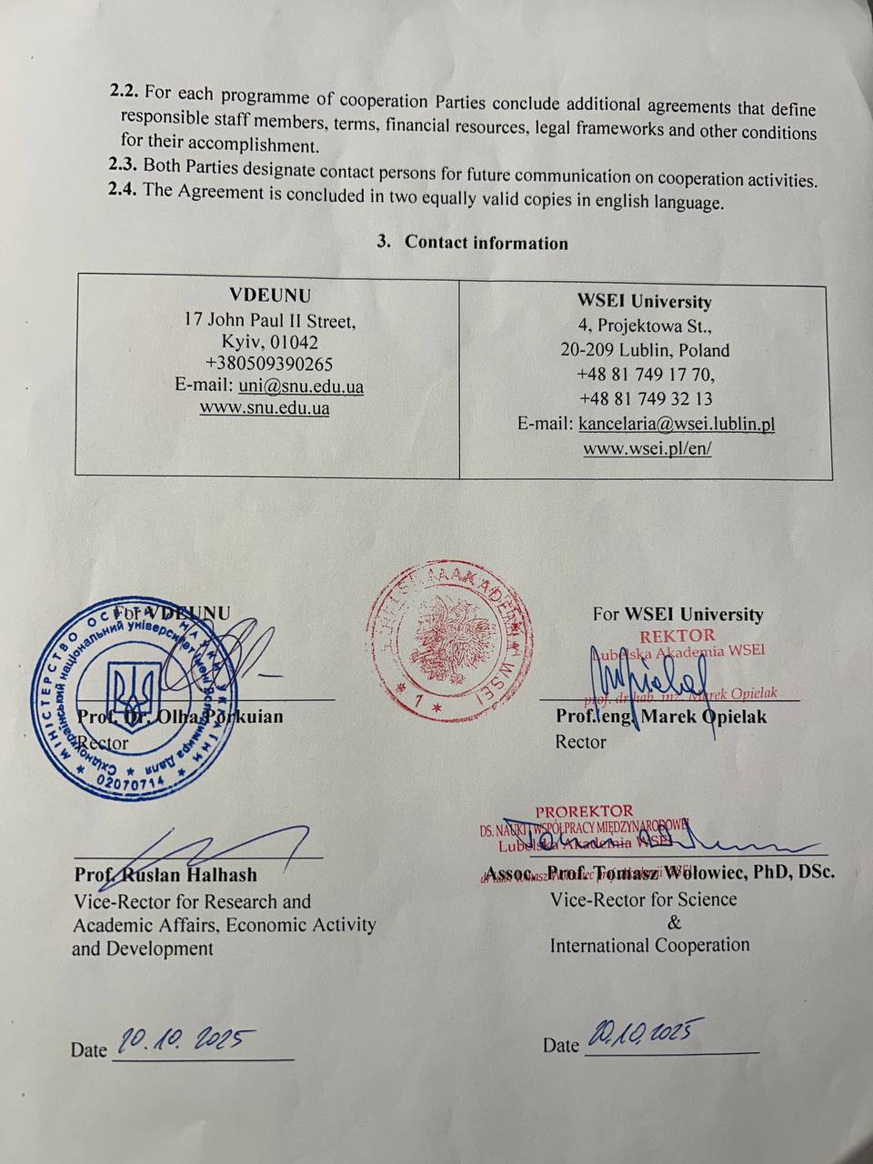 Підписано меморандум про співпрацю між СНУ ім. В. Даля та Університетом WSEI (Люблін, Польща)