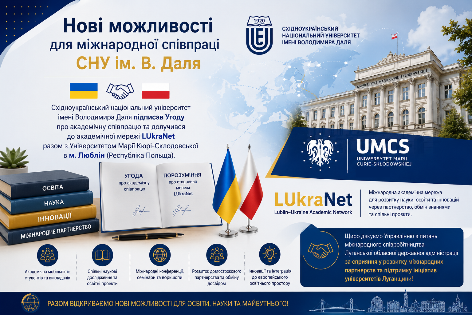 СНУ ім. В. Даля приєднався до міжнародної академічної мережі LUkraNet та розширив співпрацю з Університетом Марії Кюрі-Склодовської