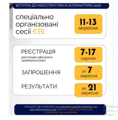 Спеціально організована сесія ЄВІ-2026 для  вступу на навчання магістрів та докторів філософії